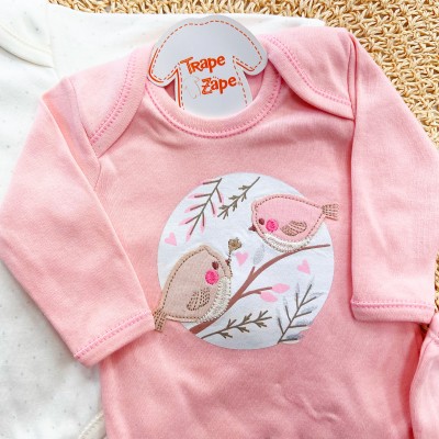  CONJ. DE MALHA 3 PEÇAS - Passarinhos - Rose e Off White